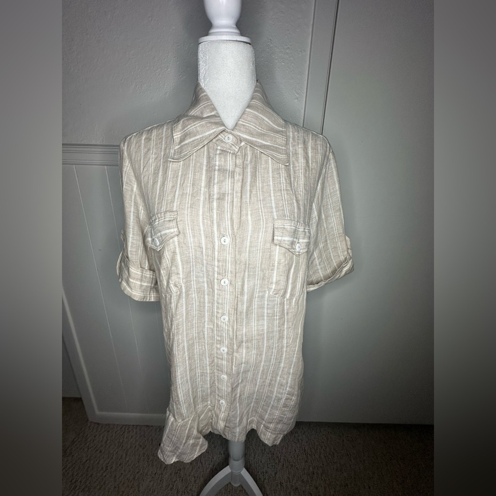 Finley Cream Casual Button Down Shirt with Textured Stripes size XL - Picture 2 of 9